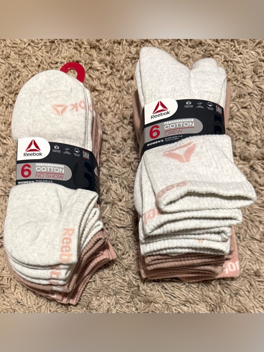 Reebok Performance Cotton Crew Socks And No Show Socks Bundle 12 Pairs Total